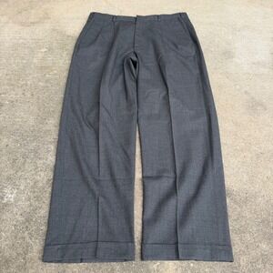 Hart Schaffner Marx Mens Gray Pure Virgin Wool Pleated Cuffed Pants 36x31